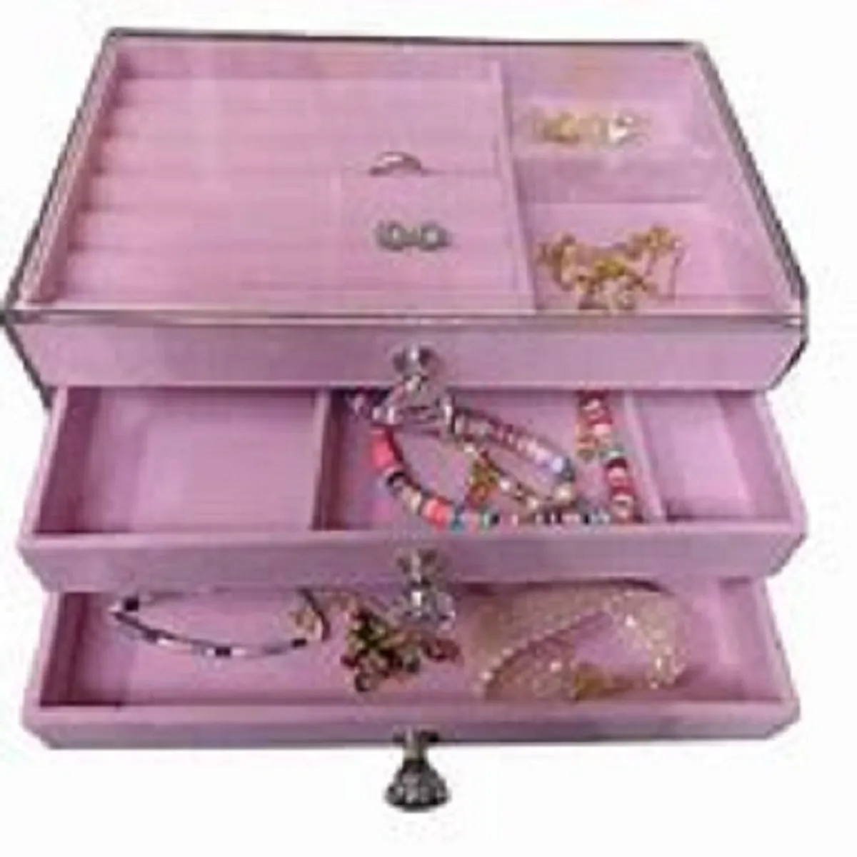 GENERICO - Joyero Organizador De Joyas Cofre Pulseras Relojes 3 Niveles Rosa