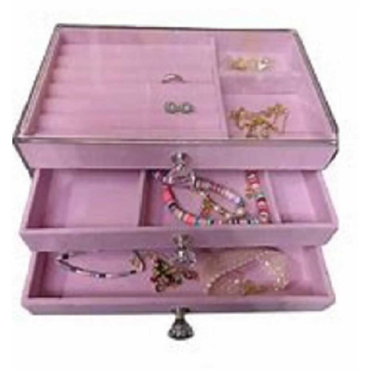 GENERICO - Joyero Organizador De Joyas Cofre Pulseras Relojes 3 Niveles Rosa