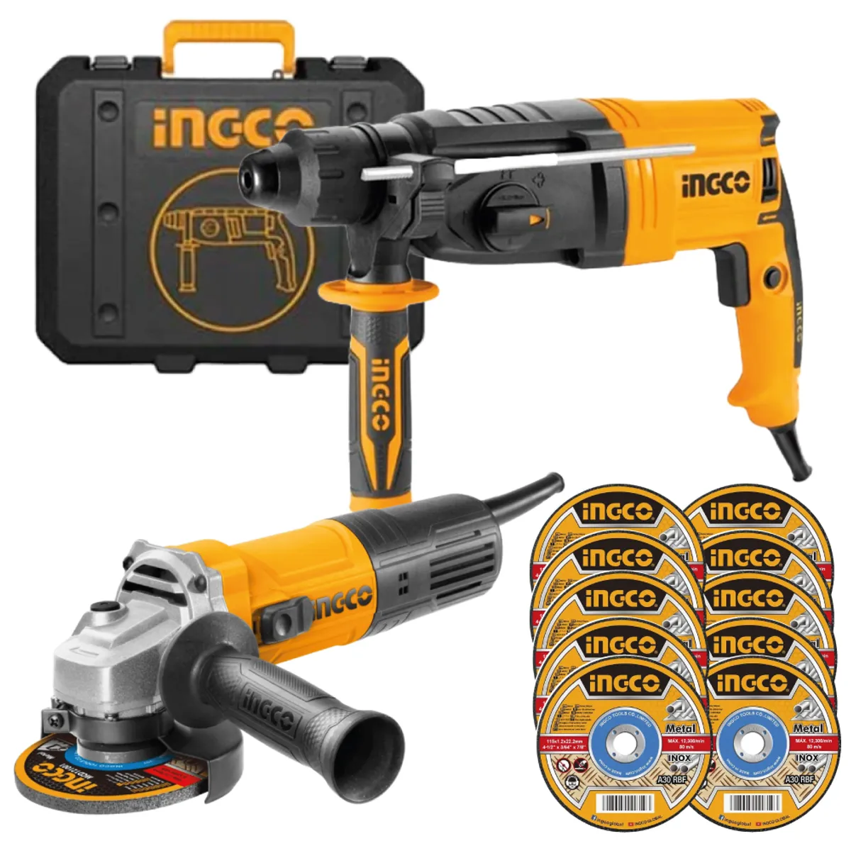 INGCO TOOLS - Combo Rotomartillo INGCO RGH9528 + Amoladora  AG75028 + 10 Discos MCD121155