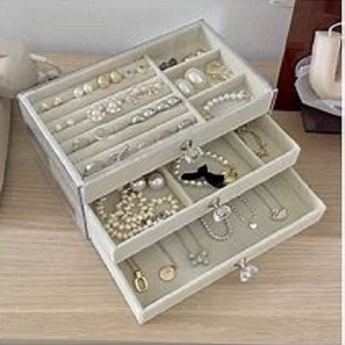 GENERICO - Joyero Organizador De Joyas Cofre Pulseras Relojes 3 Niveles Beige