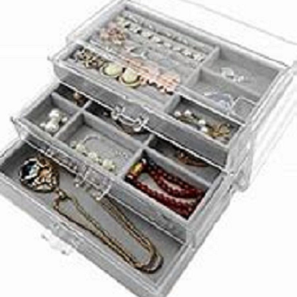 GENERICO - Joyero Organizador De Joyas Cofre Pulseras Relojes 3 Niveles Gris