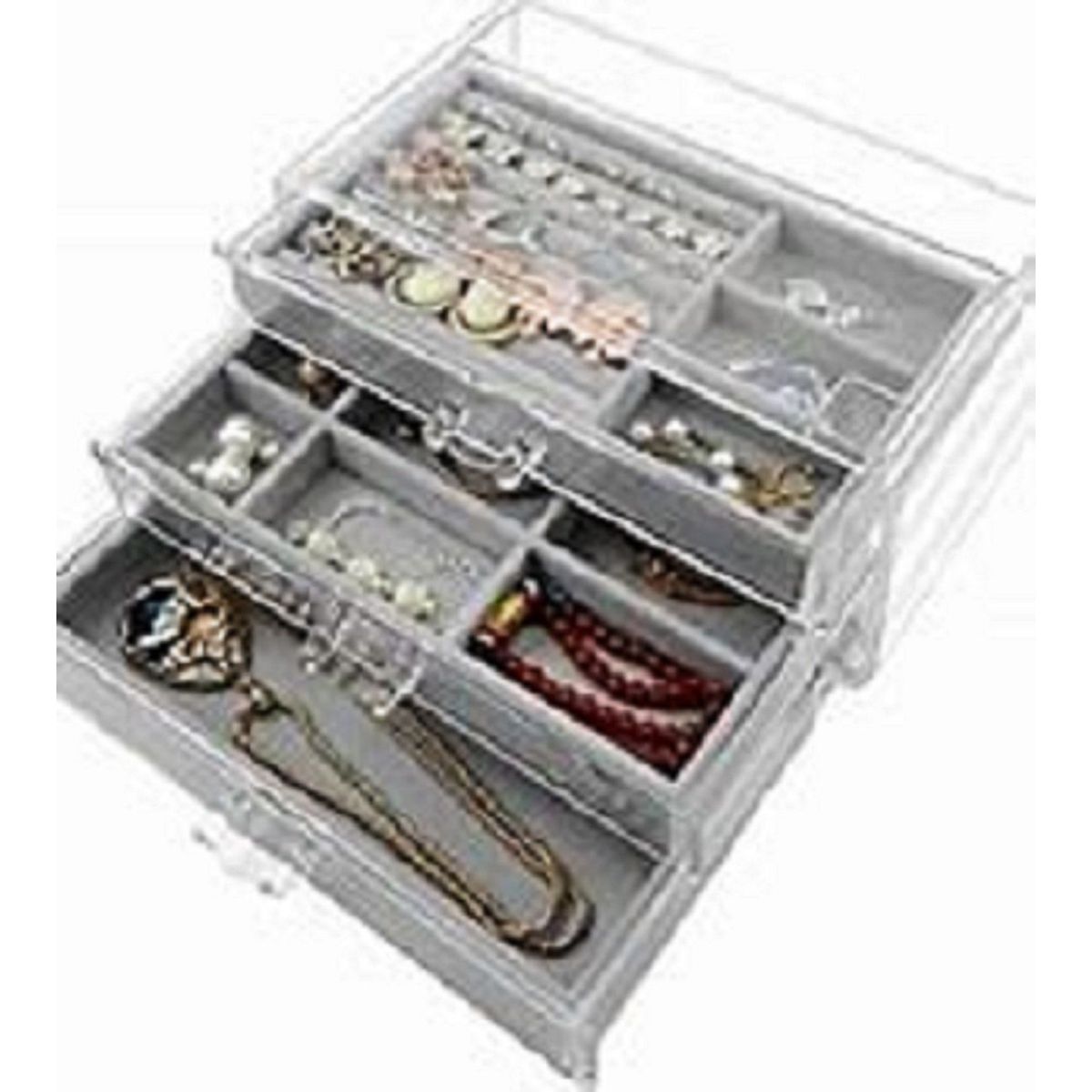 GENERICO - Joyero Organizador De Joyas Cofre Pulseras Relojes 3 Niveles Gris