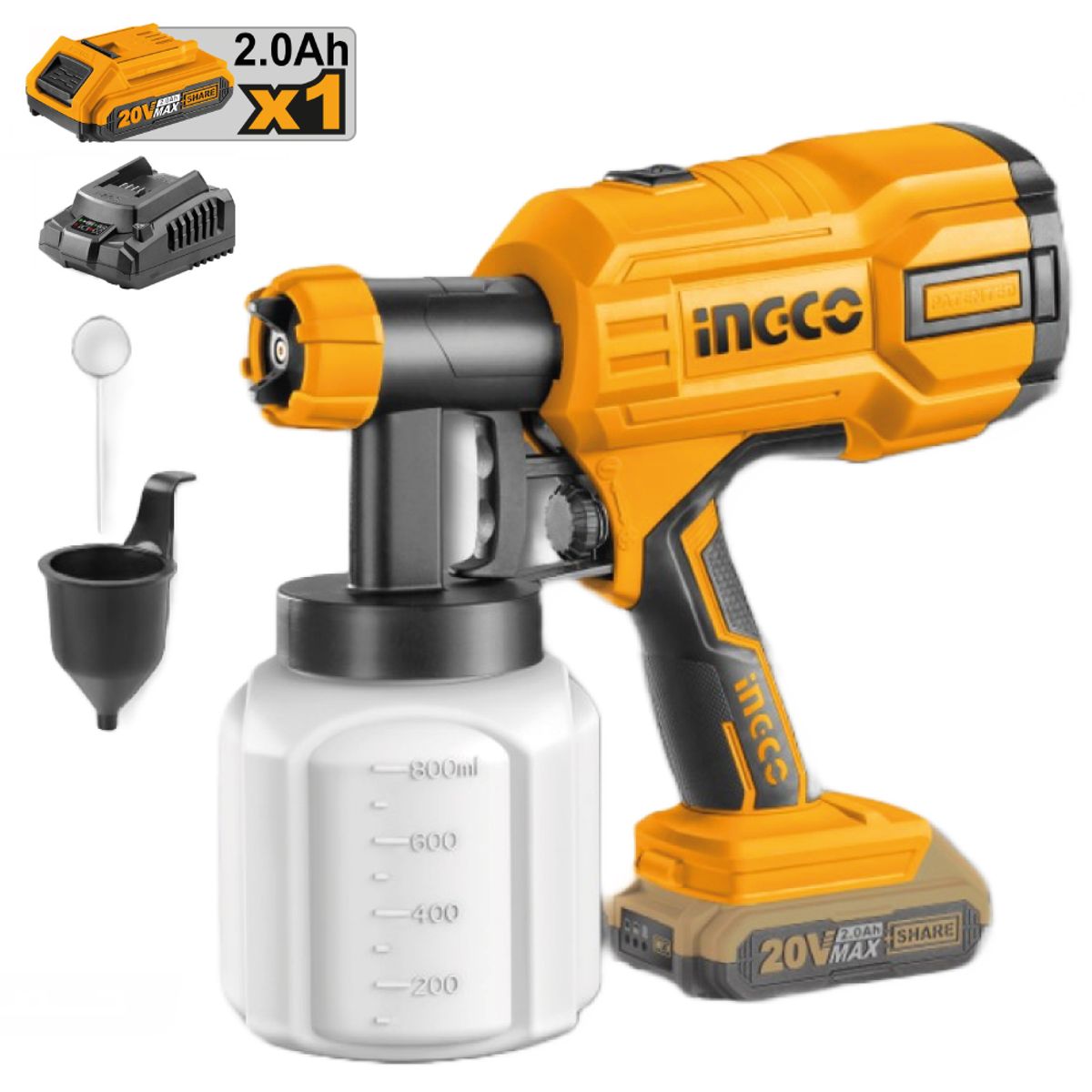 INGCO TOOLS - PISTOLA PARA PINTAR INGCO 20V 20AH + BATERÍA + CARGADOR CSGLI20406