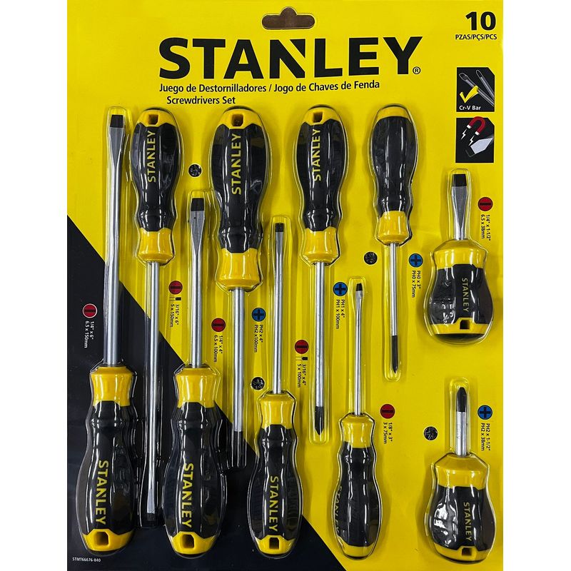 STANLEY - JUEGO 10 PIEZAS DESARMADOR CUSHION GRIP 66-676 STANLEY
