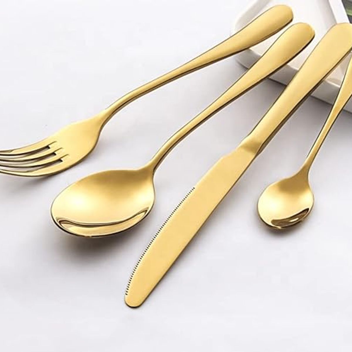 GENERICO - Juego de cubiertos dorado acero inoxidable de 16 piezas