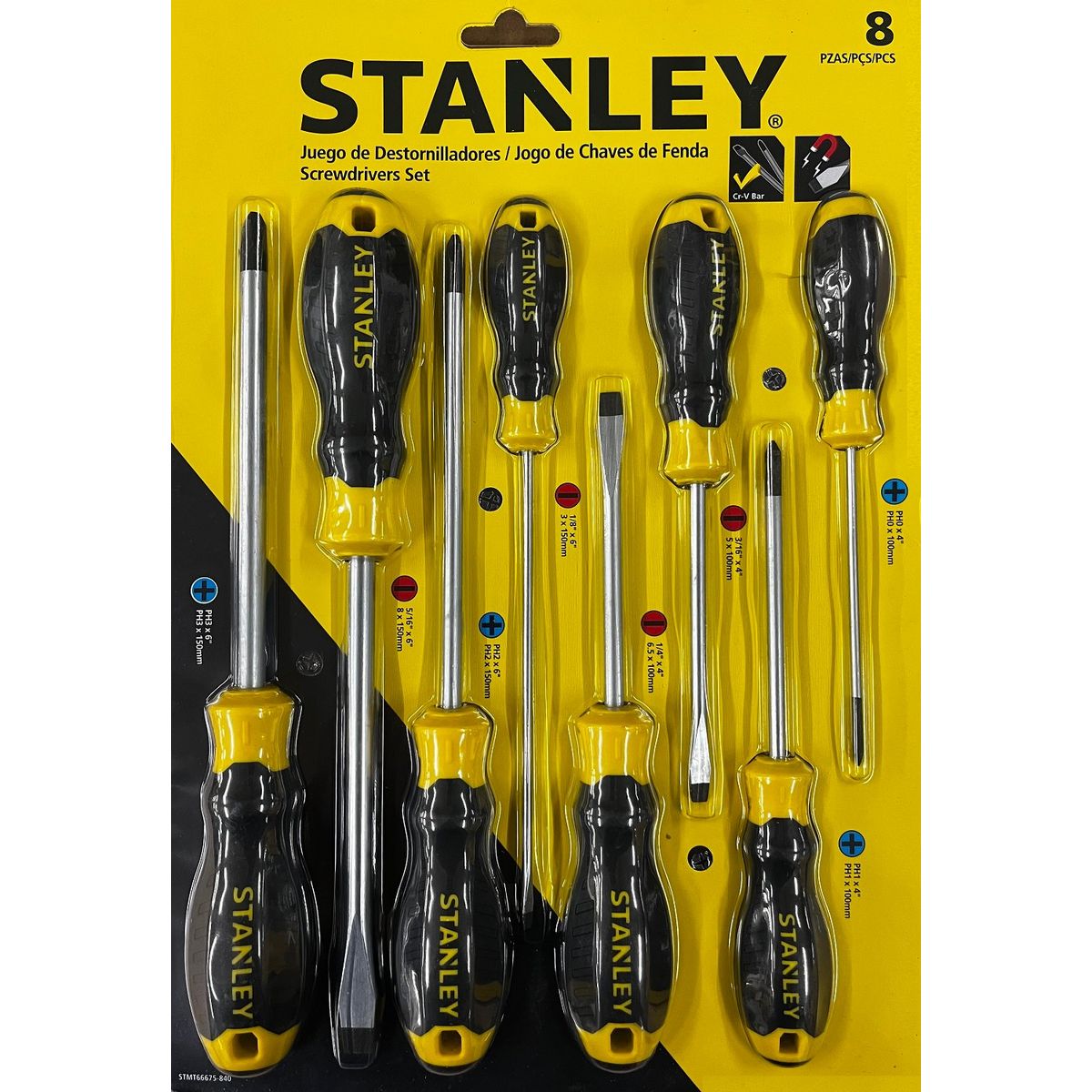 STANLEY - JUEGO 8 PIEZAS DESARMADOR CUSHION GRIP 66-675 STANLEY