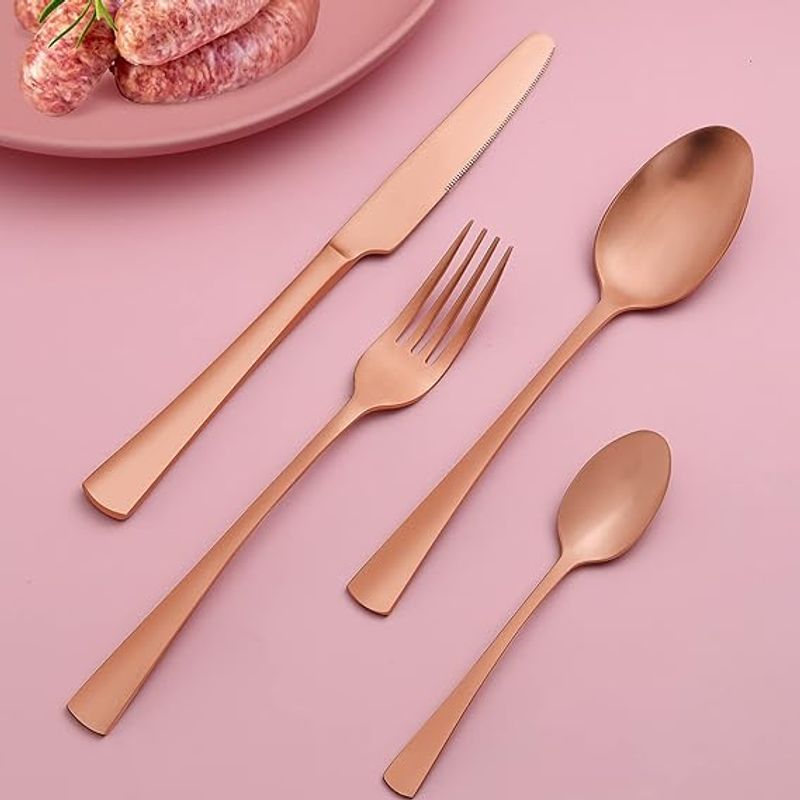 GENERICO - Juego de cubiertos gold rose acero inoxidable de 16 piezas