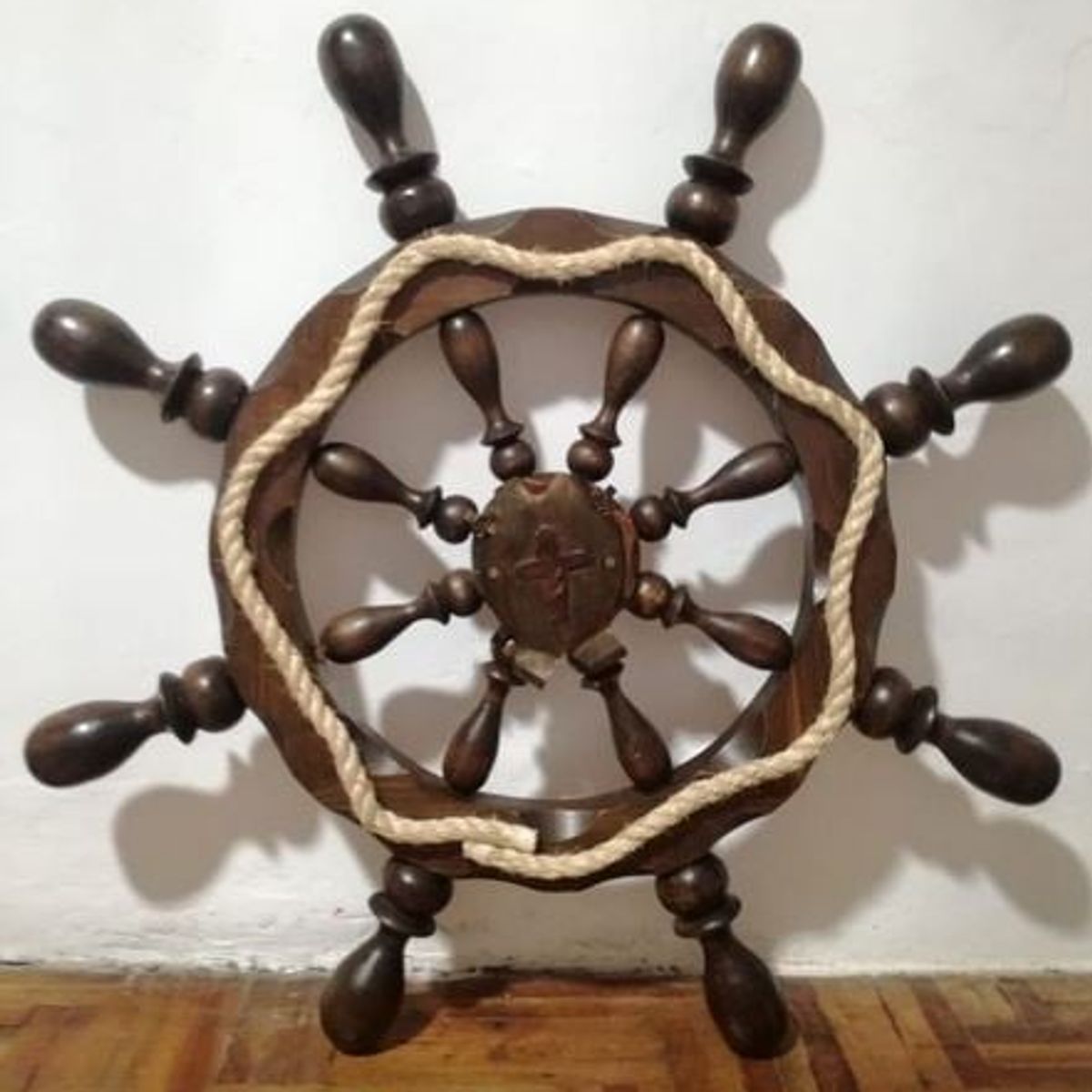 GENERICO - Timón De Barco Decorativo En Madera Grande 100x100cm