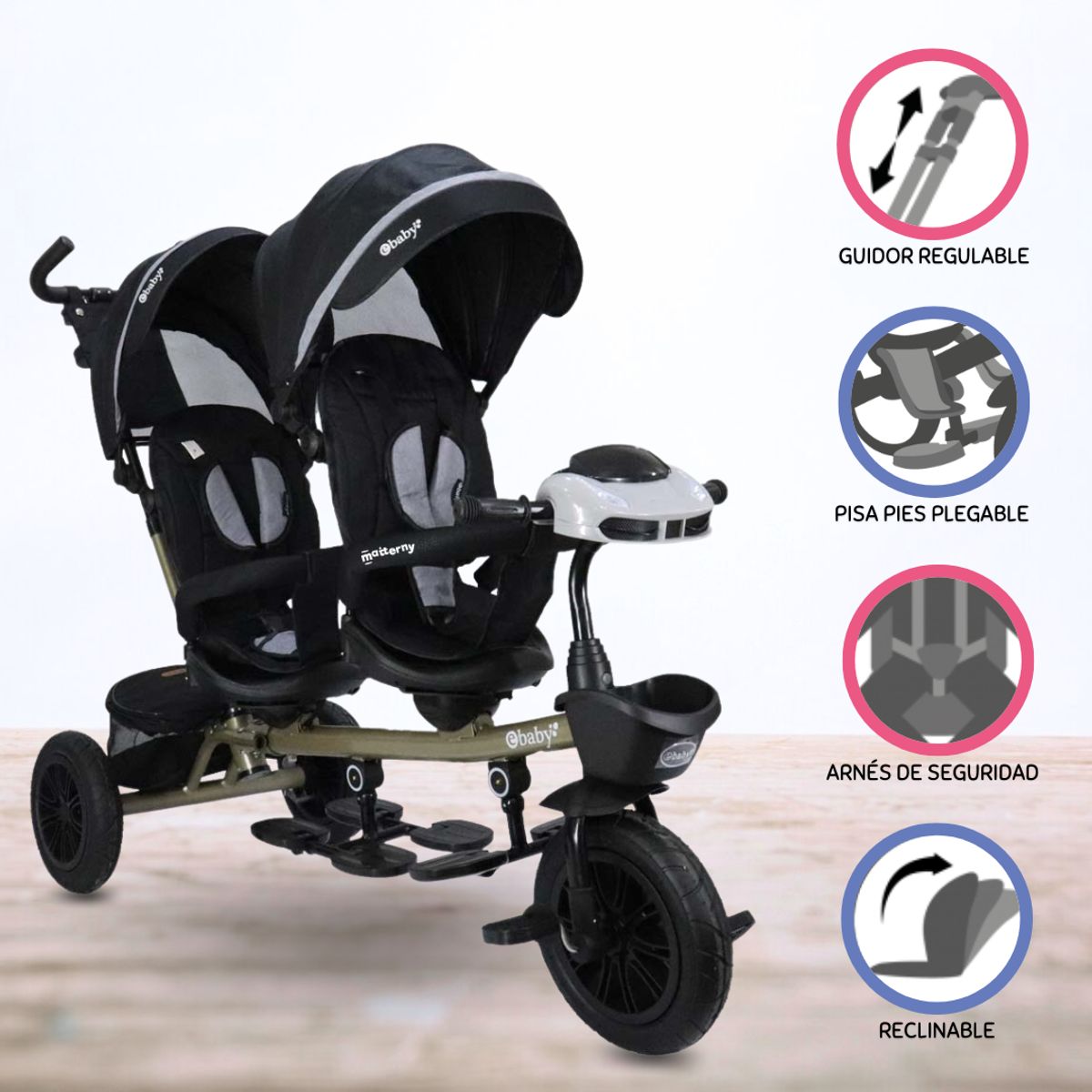 EBABY - Triciclo Guiador EBABY GEMELAR BLACK