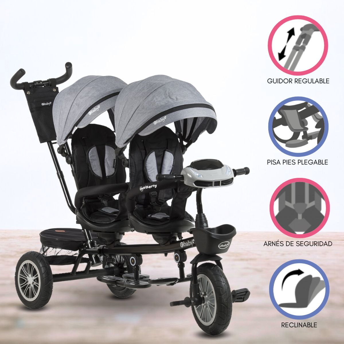 EBABY - Triciclo Guiador EBABY GEMELAR GRAY