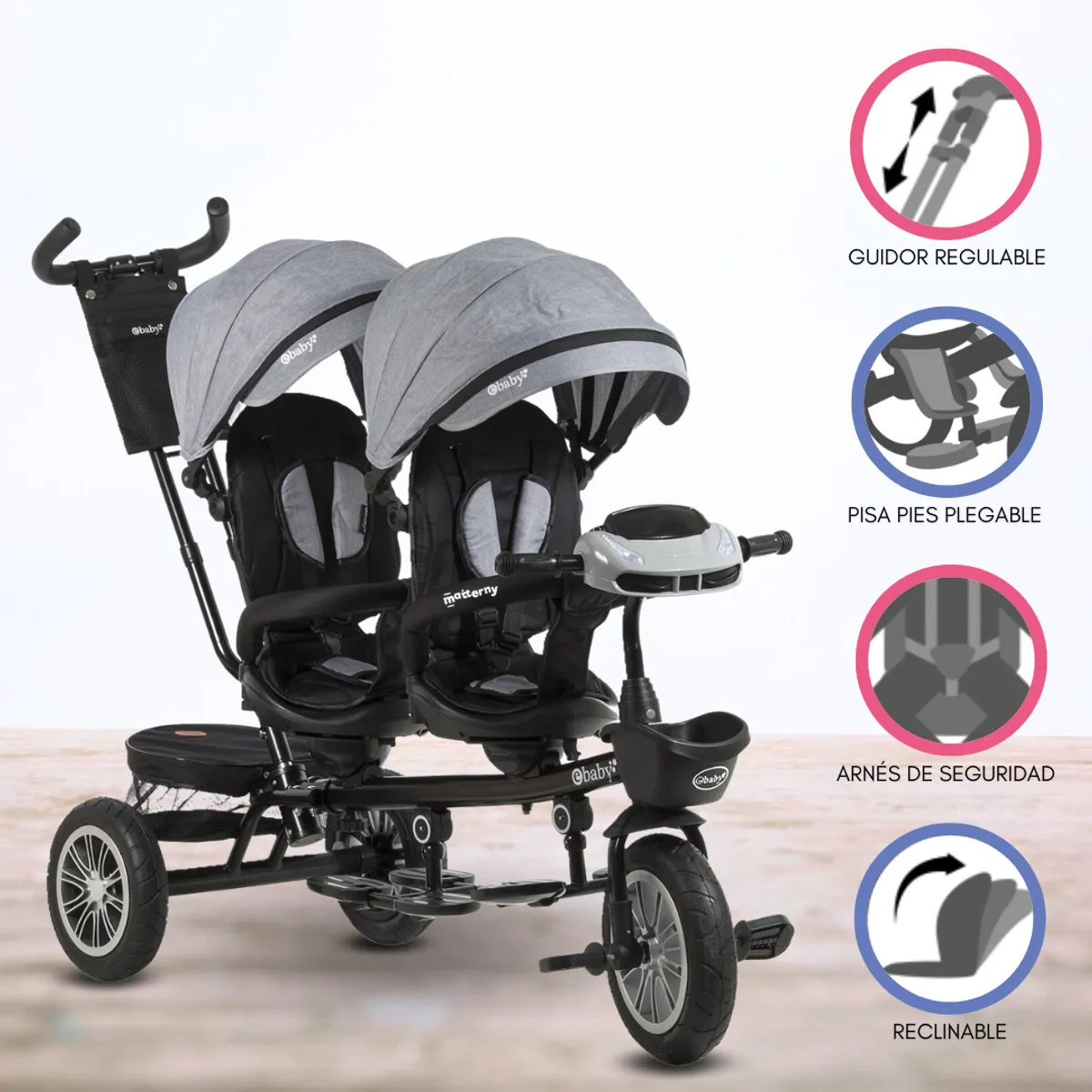 EBABY - Triciclo Guiador EBABY GEMELAR GRAY