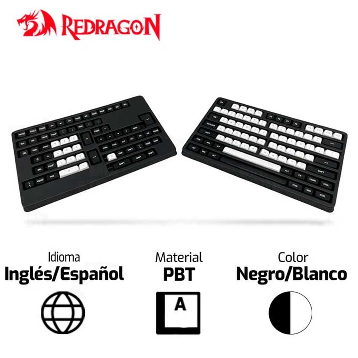 REDRAGON - Keycaps REDRAGON 132 CSA PBT 150 Español-Ingles Blanco-Negro