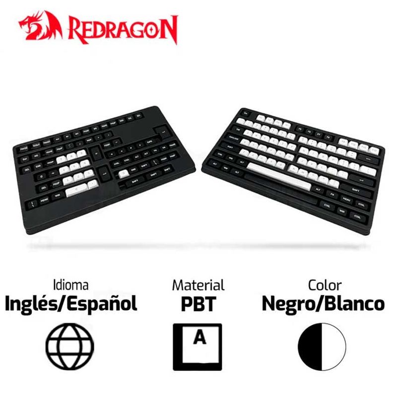 REDRAGON - Keycaps REDRAGON 132 CSA PBT 150 Español-Ingles Blanco-Negro