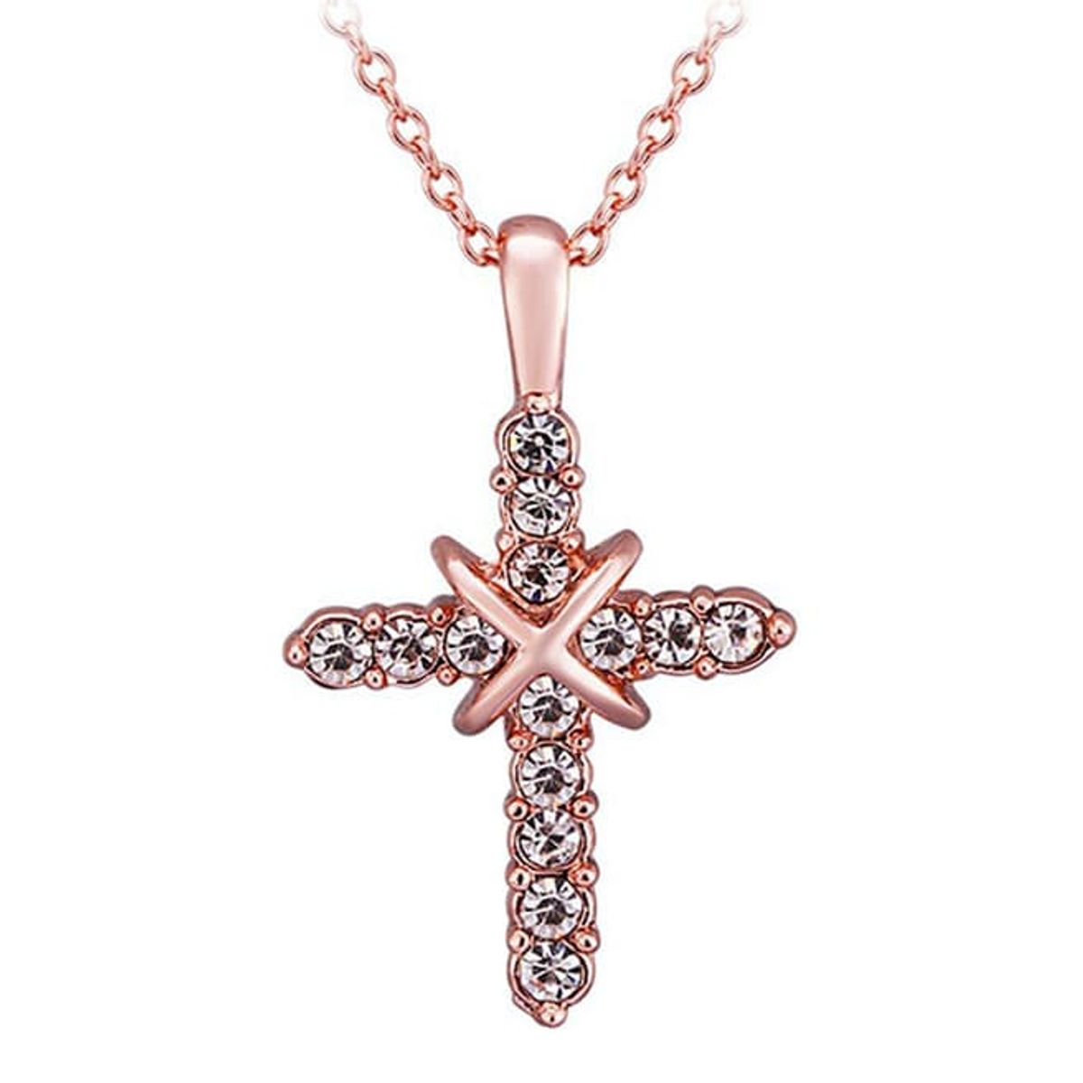 GENERICO - Collar Dorado Cruz con Cristales Enamorada Regalo Novia Genieka
