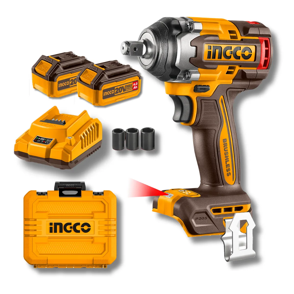 INGCO TOOLS - Llave de impacto 500nm 2 baterias 4ah Ingco