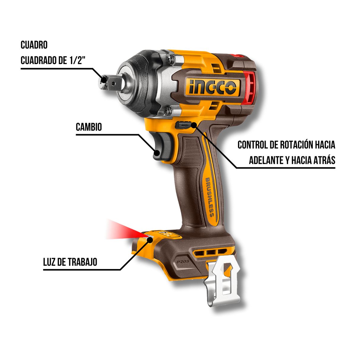 INGCO TOOLS - Llave de impacto 500nm 2 baterias 4ah Ingco