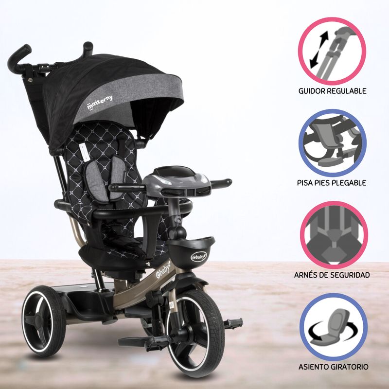 EBABY - Triciclo Guiador para Niños »SANTORINI DELUXE» USB Black
