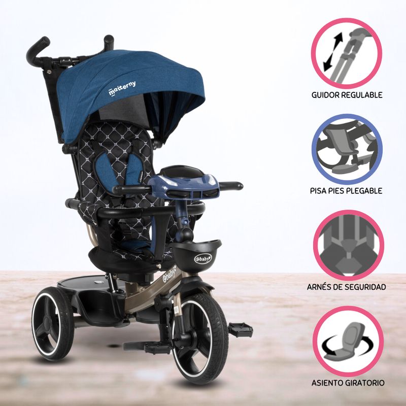 EBABY - Triciclo Guiador para Niños »SANTORINI DELUXE» USB Blue