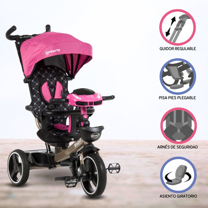 EBABY - Triciclo Guiador para Niños »SANTORINI DELUXE» USB Pink
