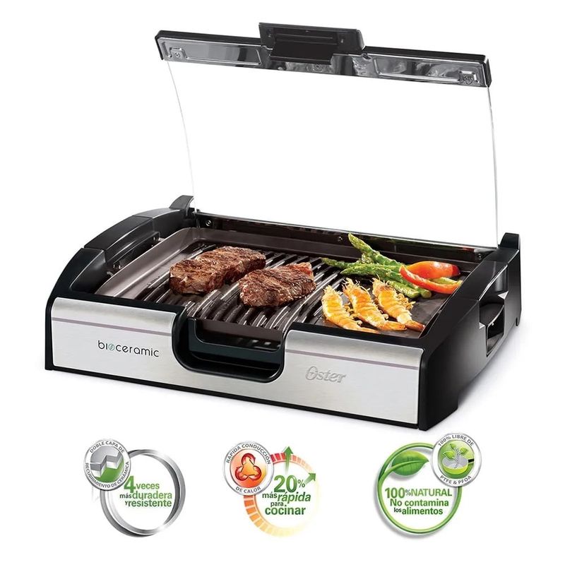 OSTER - Parrilla y Plancha Tapa de Vidrio CKSTGR3006