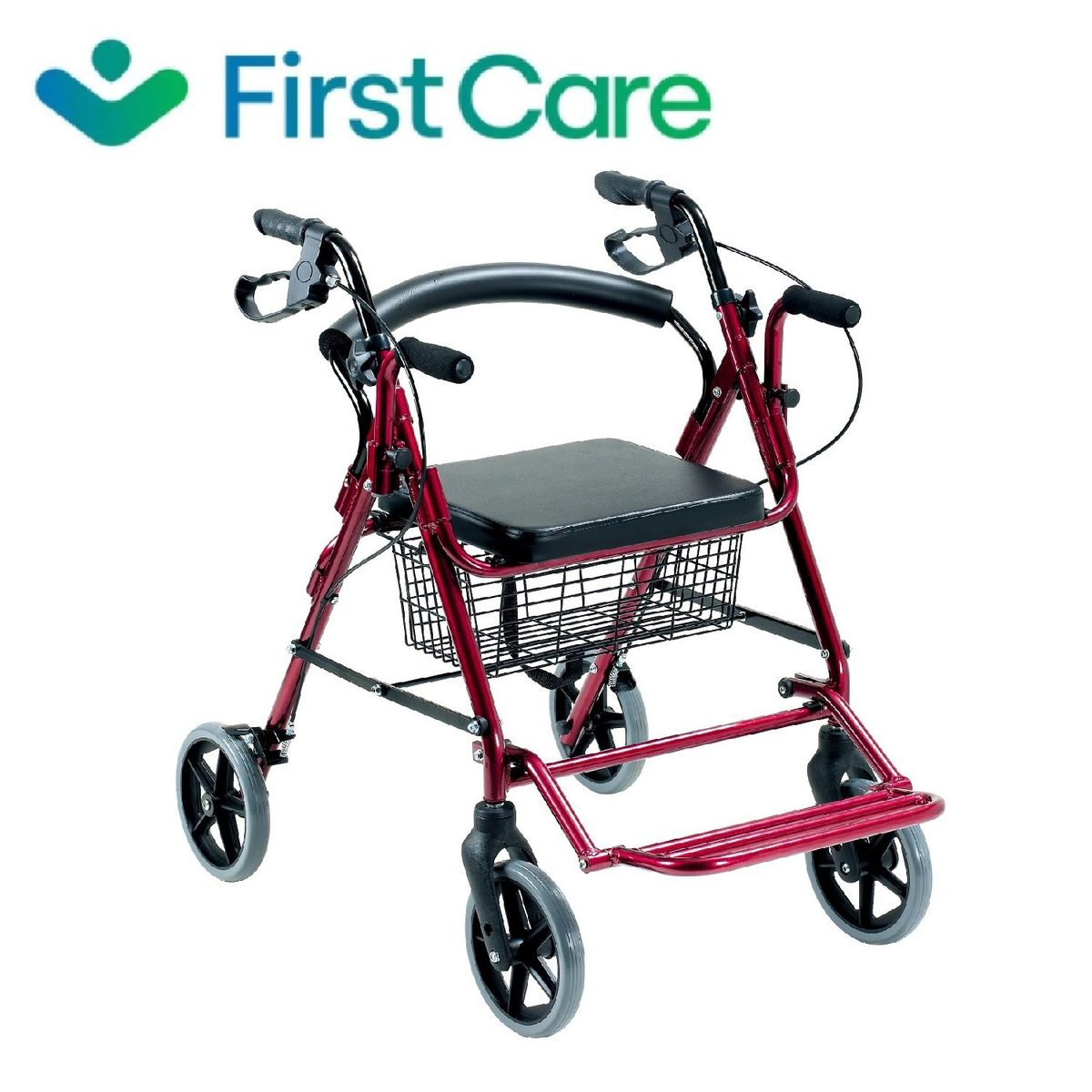 FIRST CARE - Andador 4 Ruedas Canasto Asiento y Reposapiés