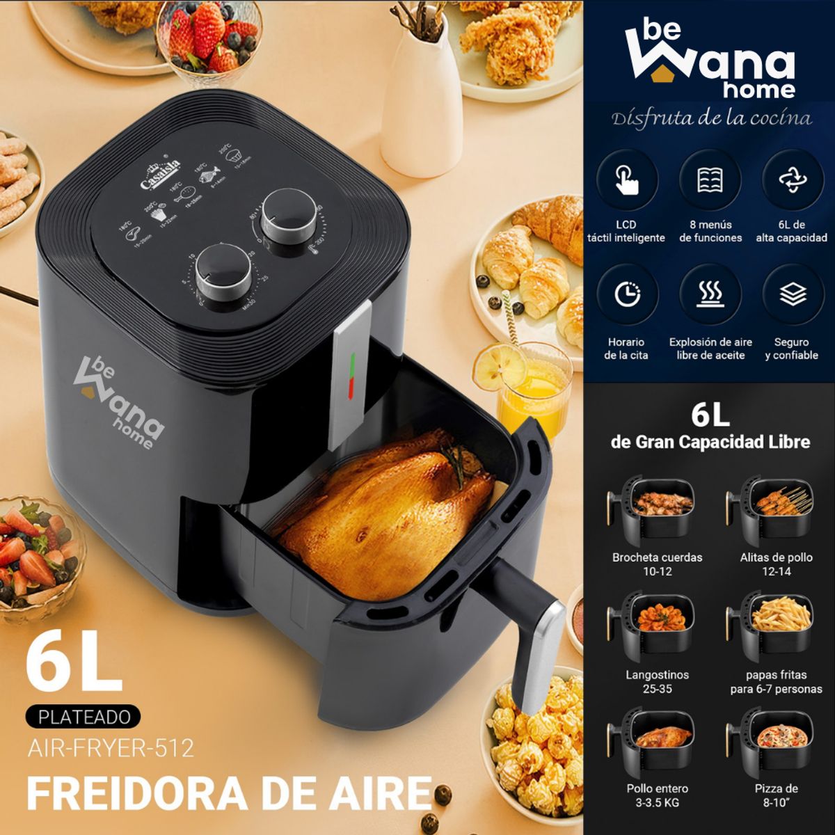 Freidora Aire Airfryer Manual Extra large Capacity 6 Litros Sin Aceite, marca CASATEX - Foto Principal