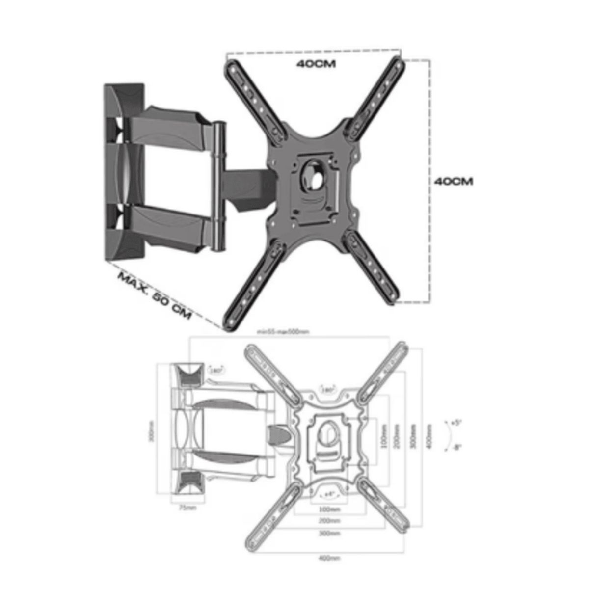 D' KAZA - RACK MOVIBLE DOBLE BRAZO PARA TV DE 32 HASTA 65 PULGADAS