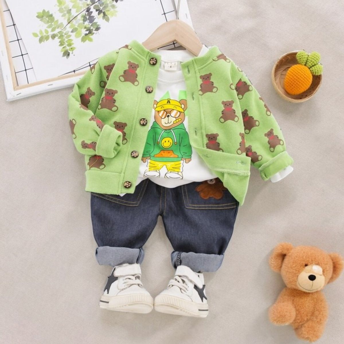 GENERICO - ROPA DE NIÑO BEBE  OSITO - SET DE 3 PIEZAS