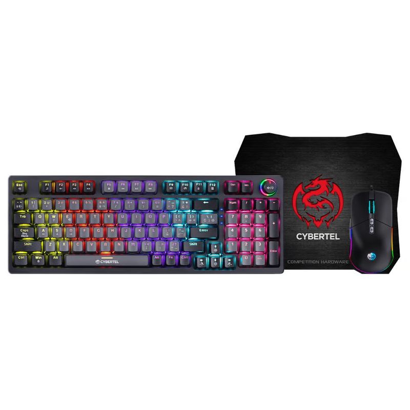 CYBERTEL - KIT GAMER TECLADO MECANICO SWITCH AZUL + MOUSE 7200 DPI RGB CYBERTEL