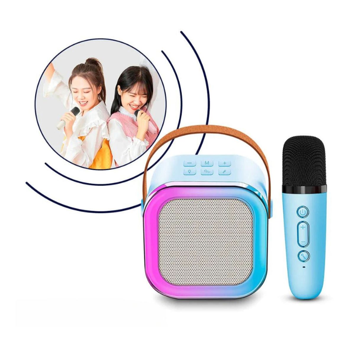 GENERICO - Altavoz inalámbrico para karaoke con Micrófono Bluetooth Celeste