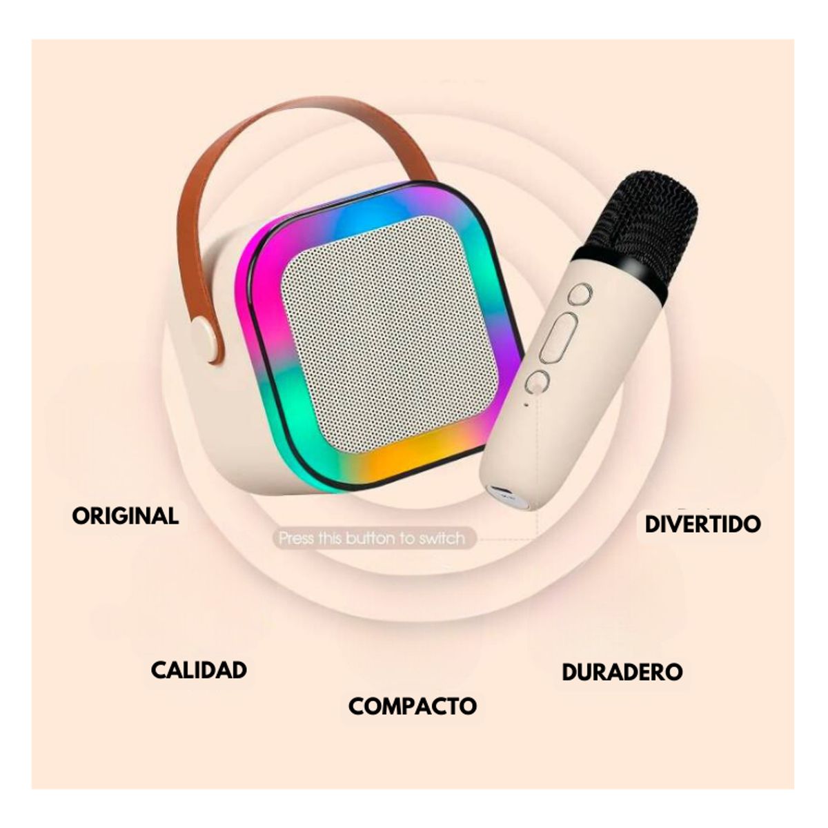 GENERICO - Altavoz inalámbrico para karaoke con Micrófono Bluetooth Beige
