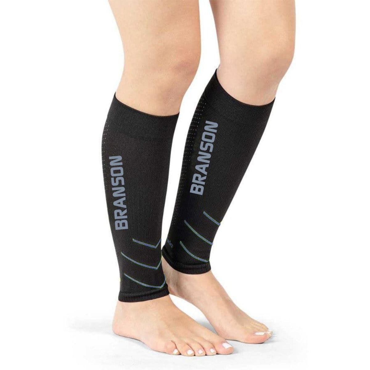 BRANSON - Pantorrilleras Running de Compresión Talla S NegroGris