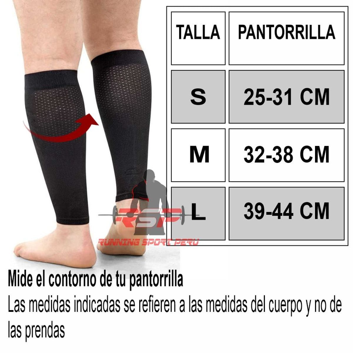 BRANSON - Pantorrilleras Running de Compresión Talla S NegroGris