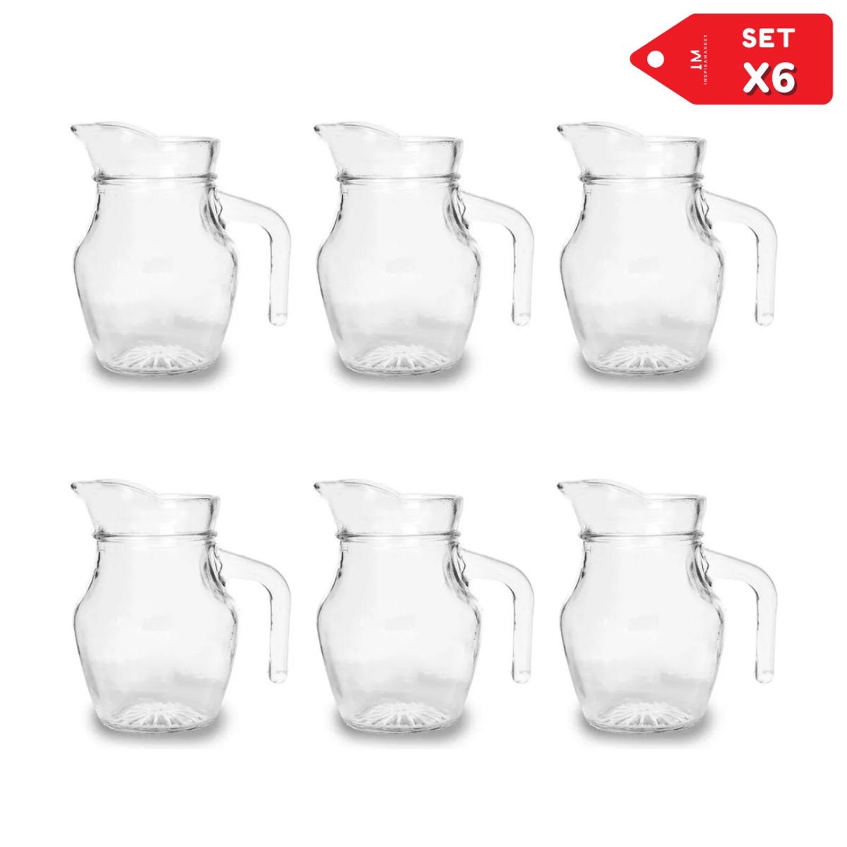 INSPIRA MARKET - Mini jarras de vidrio 600ml Set x6