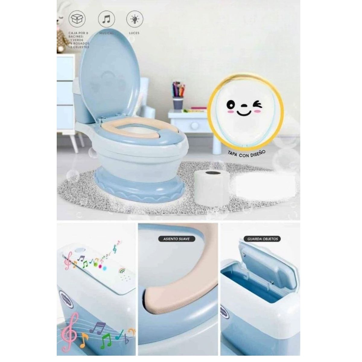 ABS - Inodoro Bacin de Entrenamiento Musical Color Celeste