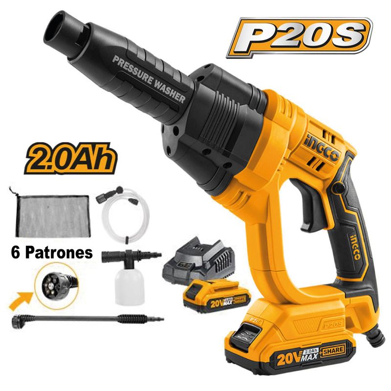 INGCO TOOLS - Hidrolavadora Inalámbrica INGCO 20V P20S Batería 20AH + Kit de Accesorios CPWLI20082