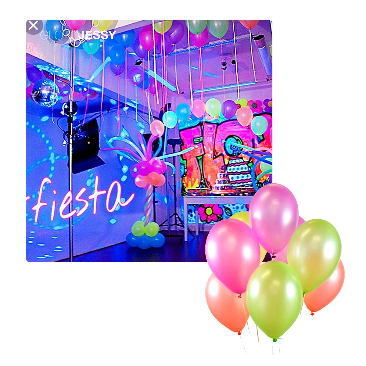 CASA FIESTA - Globo Latex 9" Neón  Marca Fiesta Bolsa x 100 unds