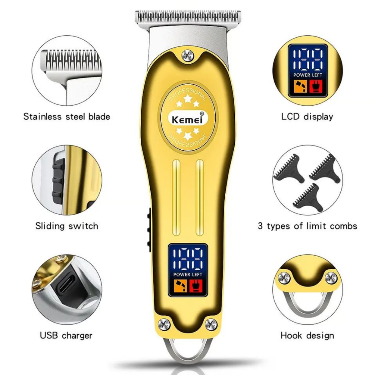OEM - KEMEI Maquina Cortapelo Patillera Trimmer KM-678 Recargable