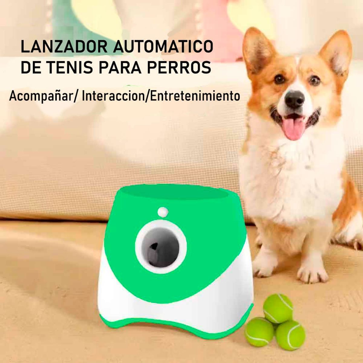 VARIOS - Lanzador Automático de Pelotas para Perros 3 Pelotas Verde