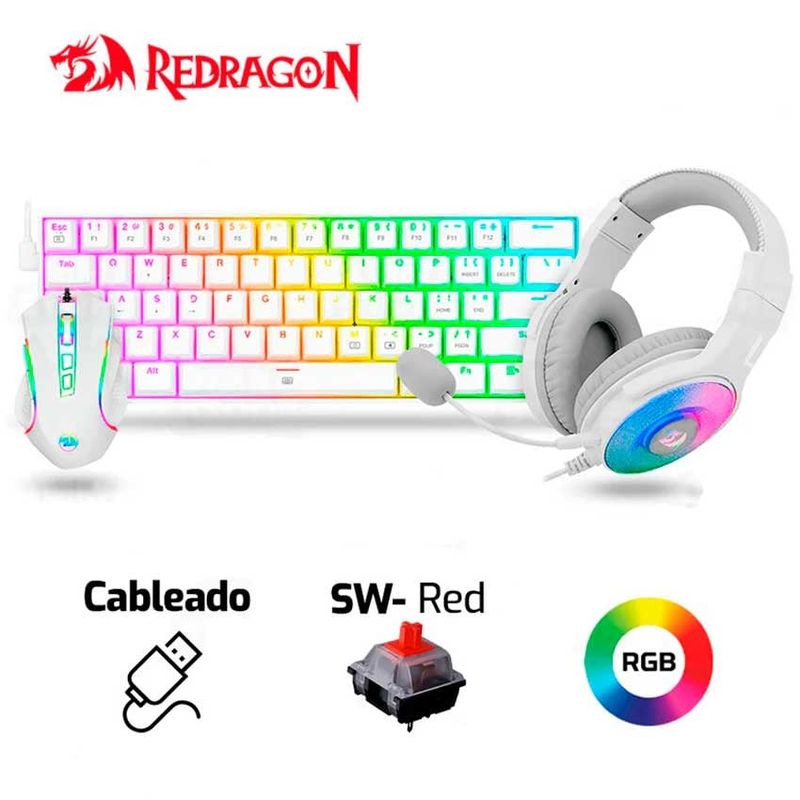 REDRAGON - Kit 3 En 1 REDRAGON S129W Teclado + Mouse + Audifono