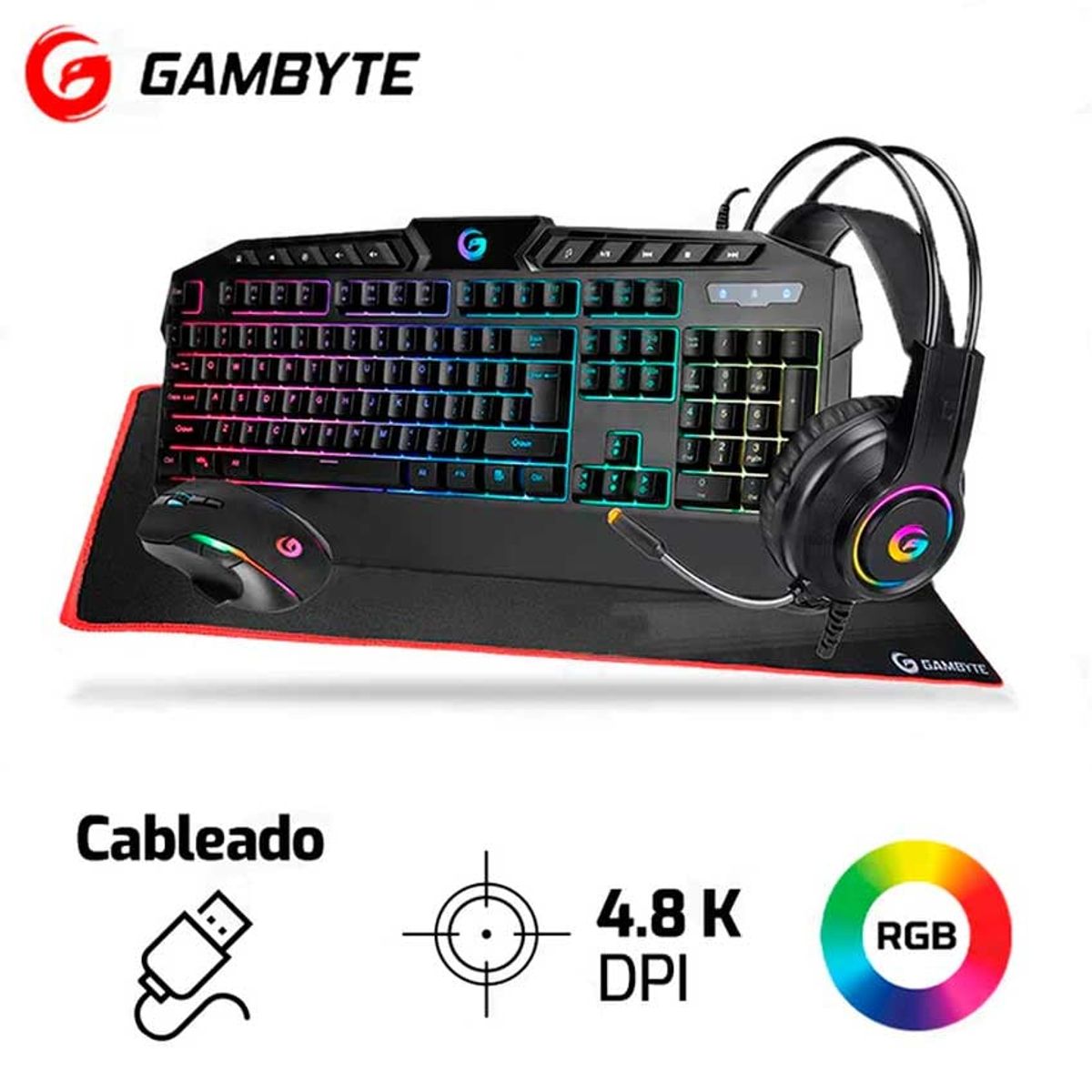 GAMBYTE - Kit 4 En 1 GAMBYTE DEATHSTROKE Teclado + Mouse + Audifono + Pad XL