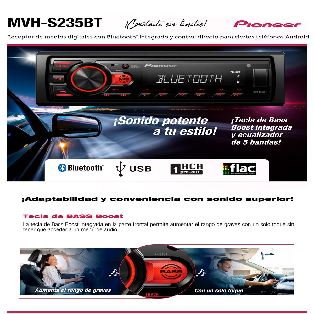 PIONEER - Autoradio Pioneer USB bluetooth MP3 MVH S235BT