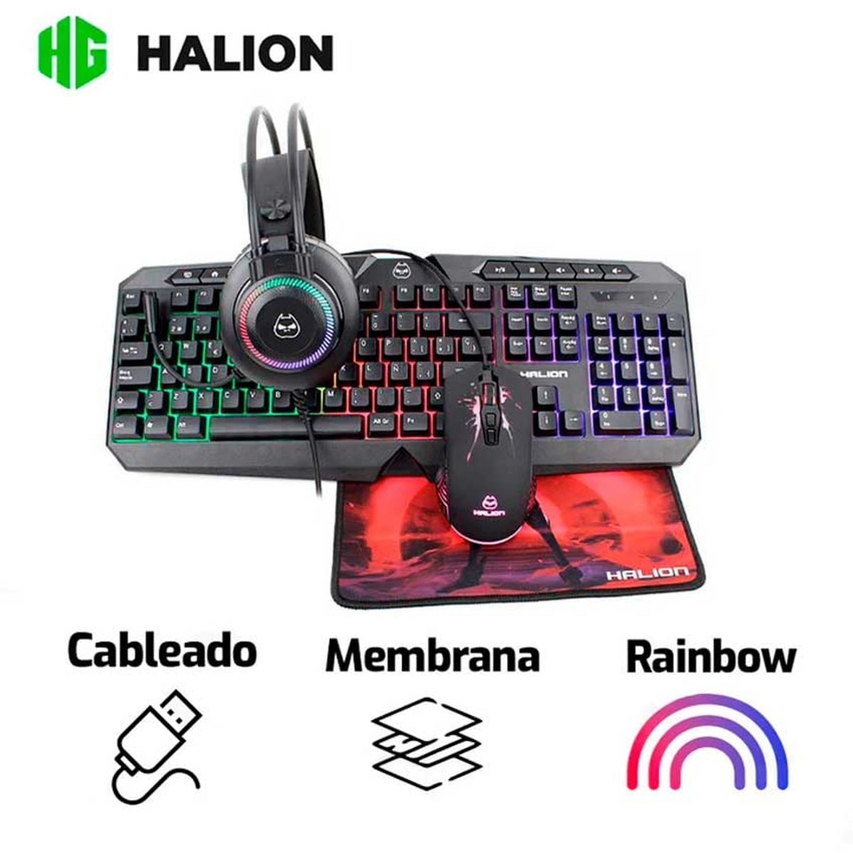 HALION - Kit 4 En 1 HALION MACK HA-875C Teclado + Mouse + Audifono + Pad Mouse