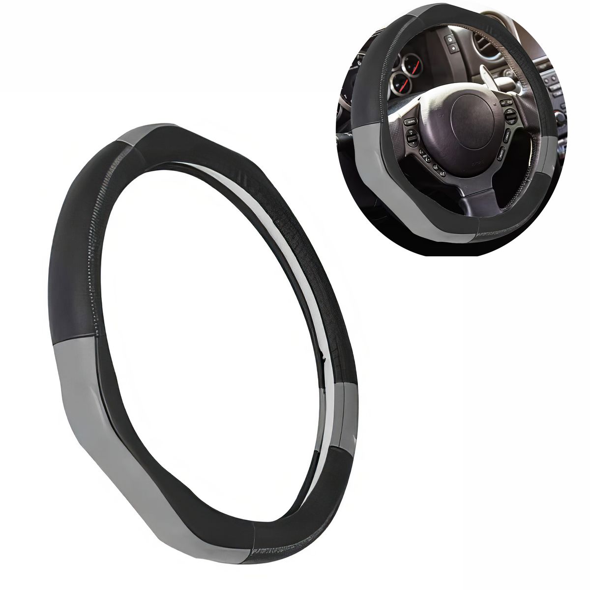 GENERICO - Cubre Volante Cuero Talla M Gris Ergonomico