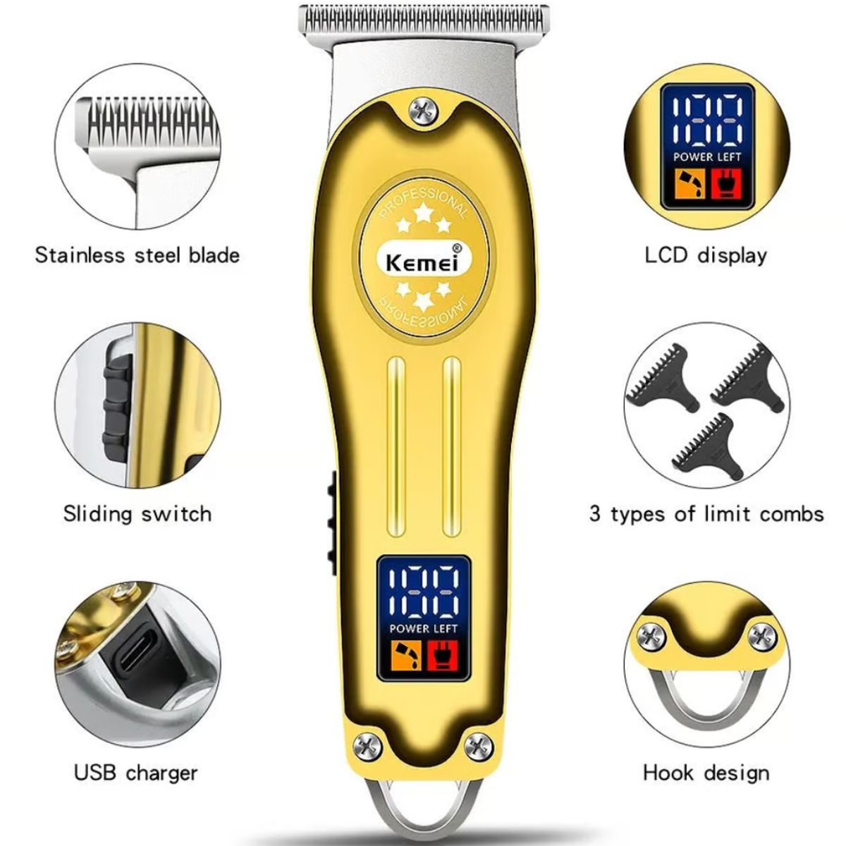 OEM - KEMEI Maquina Cortapelo Patillera Trimmer KM-678 Recargable