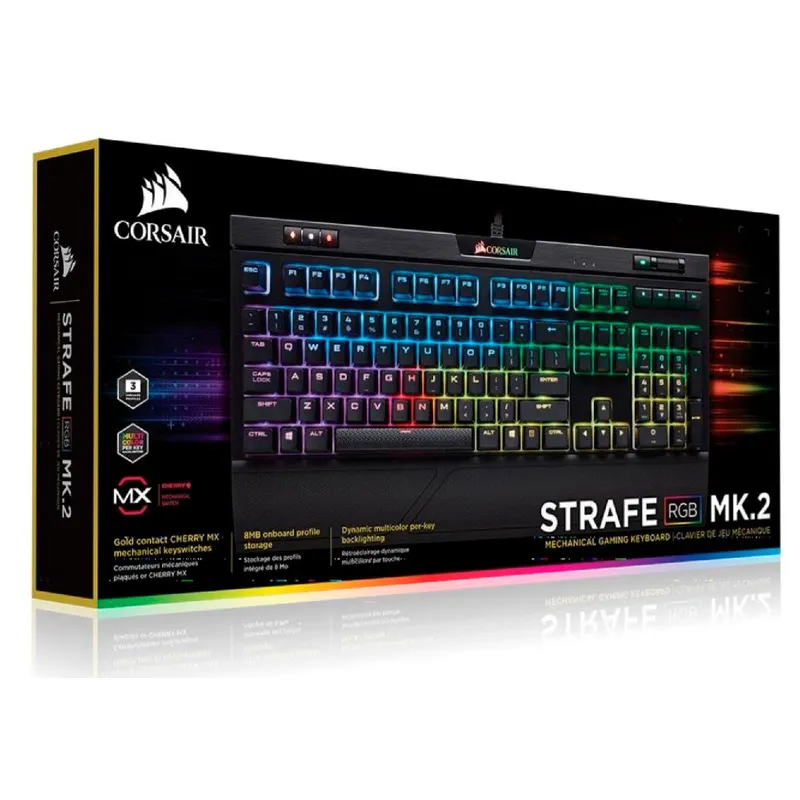 CORSAIR - Teclado mecánico para juego Corsair STRAFE RGB MK2 CHERRY MX Red