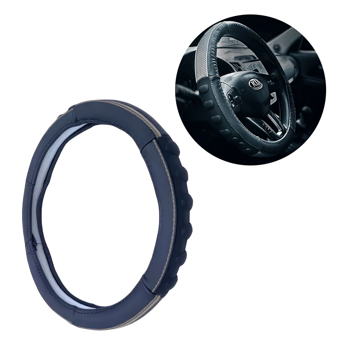 GENERICO - Cubre Volante Cuero Talla M Hilo Gris Ergonomico