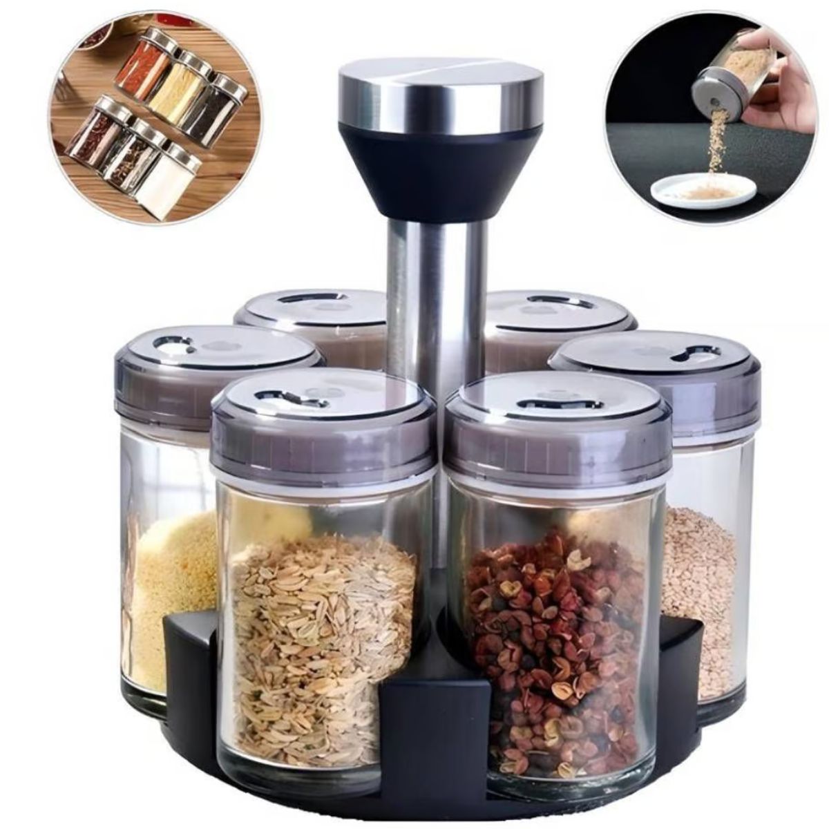 OEM - Condimentero Giratorio + 6 Frascos Vidrio