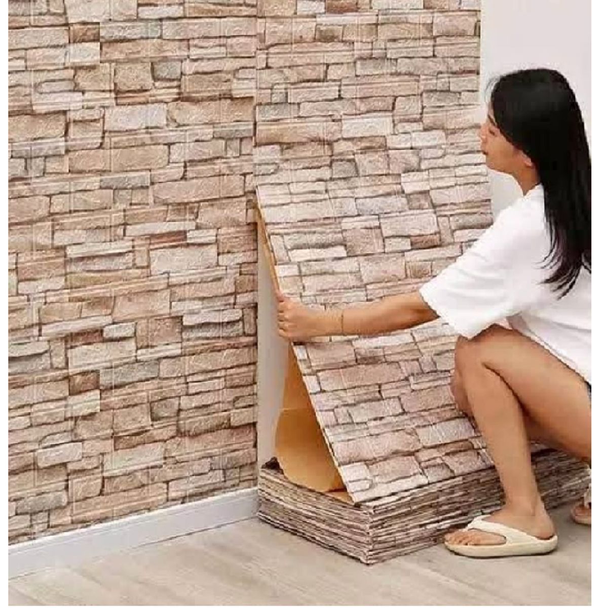 GENERICO - Pack x 10 Papel Tapiz Autoadhesivo Decoración 3D Ladrillo 70 x 77 cm