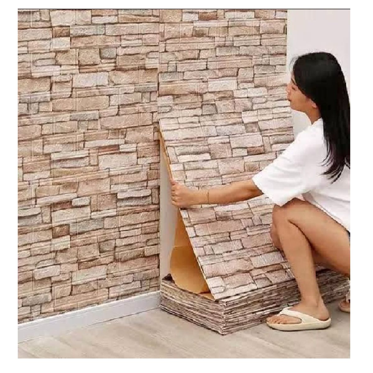 GENERICO - Pack x 10 Papel Tapiz Autoadhesivo Decoración 3D Ladrillo 70 x 77 cm